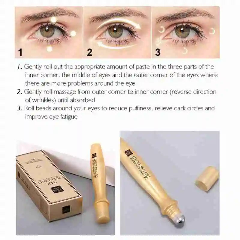 24K Gold Helle Eye Roller Augen Creme Feuchtigkeitsspendende Feuchtigkeitsspendende Augen Serum Augen Pflege Augenringe Entfernung Anti Auge Taschen 15ml L2P8