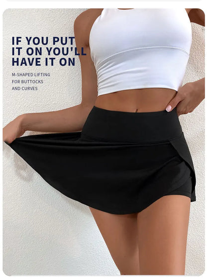 High-Waist Tennis Yoga Skirt with Built-In Shorts