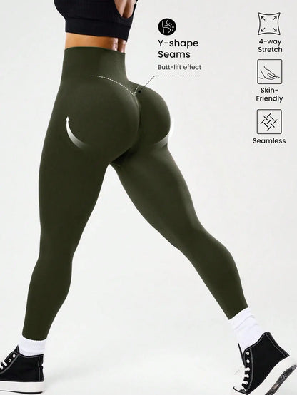 Seamless Butt-Lifting Yoga Leggings with Cross Waistband