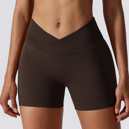 Seamless Crossover Waist Yoga Shorts | Women’s Sculpting Activewear