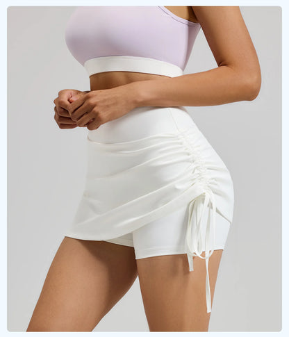 Ruched High-Waist Yoga Skirt with Built-In Safety Shorts