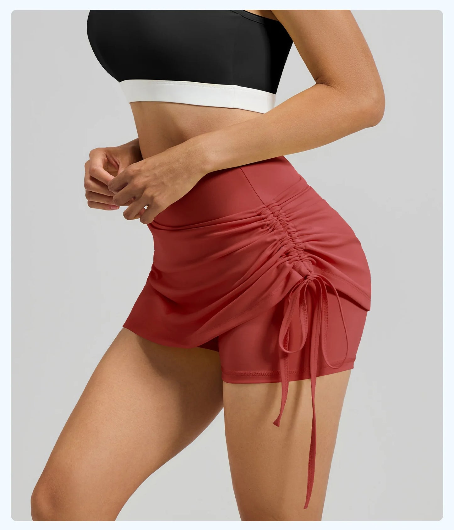 Ruched High-Waist Yoga Skirt with Built-In Safety Shorts