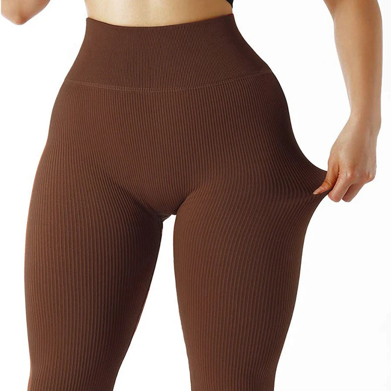 Ribbed High-Waist Seamless Yoga Leggings