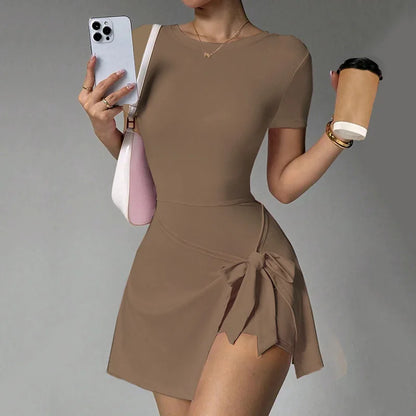 Tie-Wrap Active Dress with Built-In Shorts