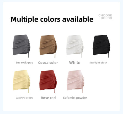 Ruched High-Waist Yoga Skirt with Built-In Safety Shorts