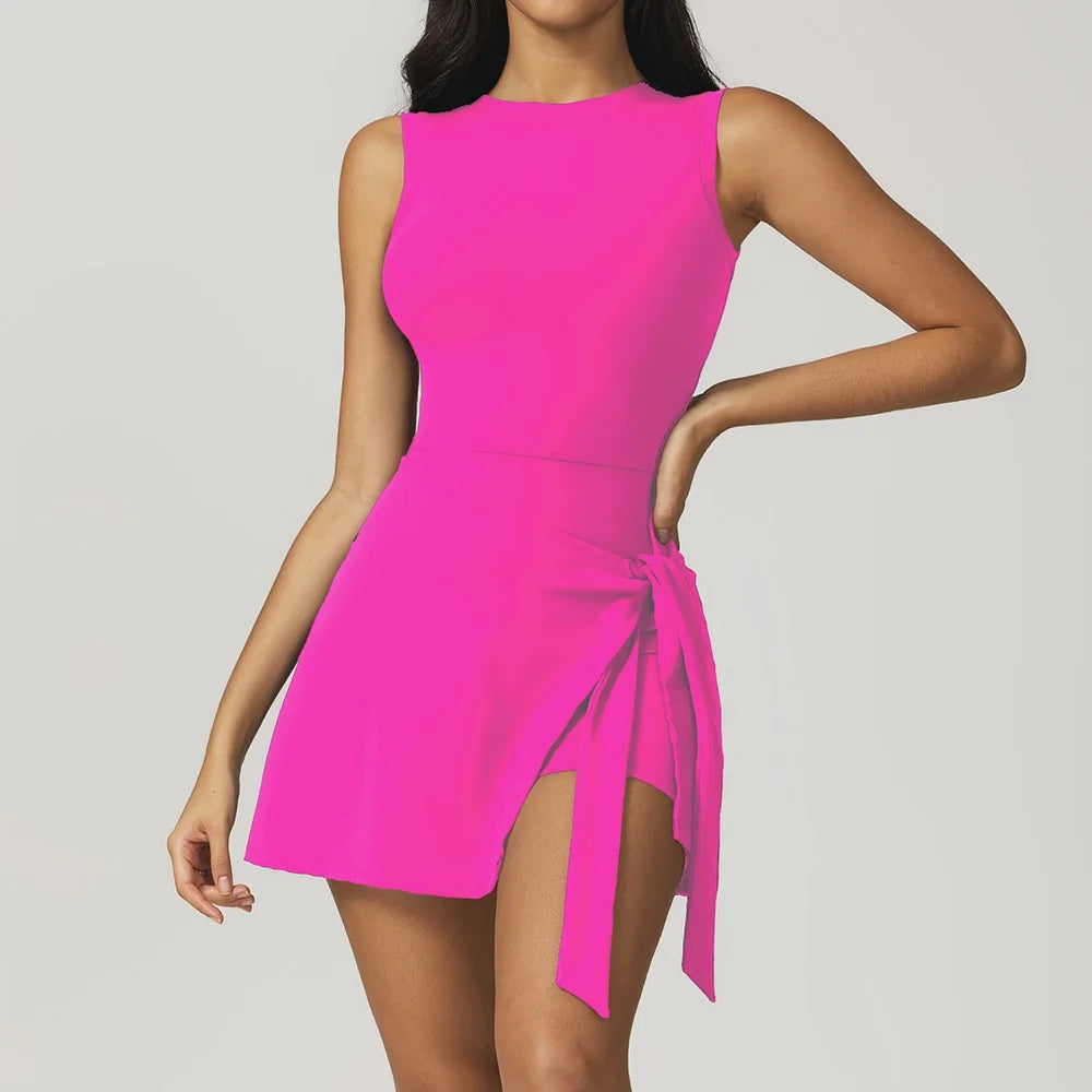 Tie-Wrap Active Dress with Built-In Shorts