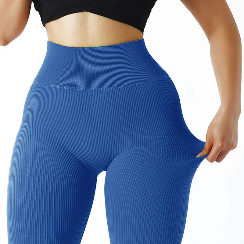 Ribbed High-Waist Seamless Yoga Leggings