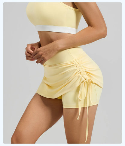 Ruched High-Waist Yoga Skirt with Built-In Safety Shorts