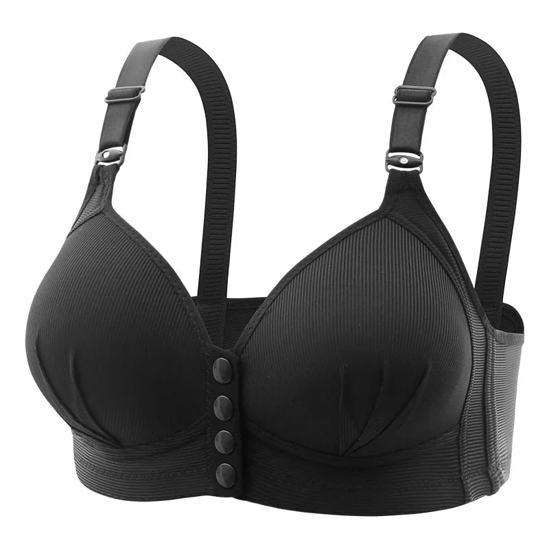 Soft Ribbed Wireless Push Up Bra High Elastic Front Buckle 3D Cups Breathable Comfort No Steel Ring Sizes M-XXXL
