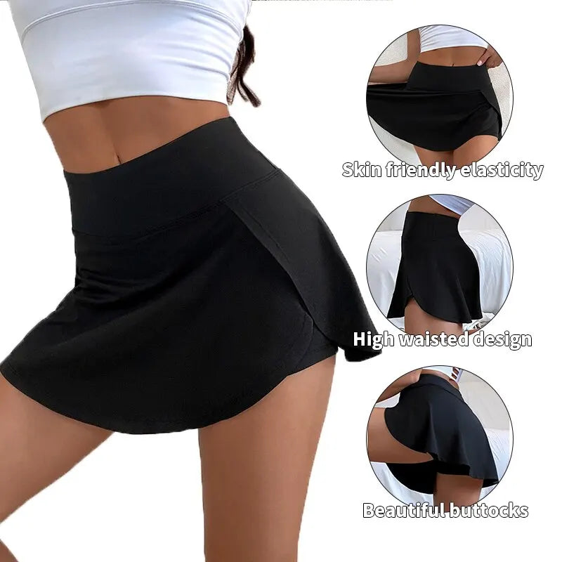 High-Waist Tennis Yoga Skirt with Built-In Shorts