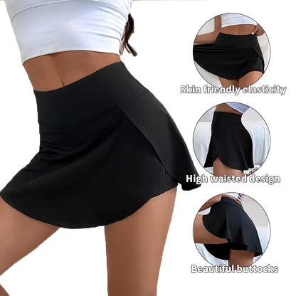 High-Waist Tennis Yoga Skirt with Built-In Shorts