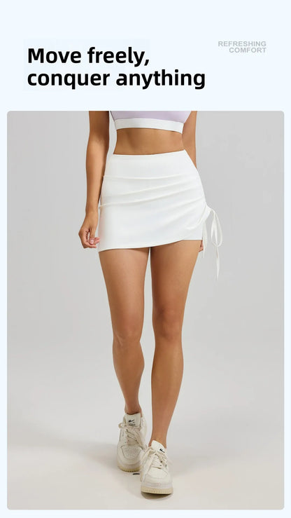 Ruched High-Waist Yoga Skirt with Built-In Safety Shorts