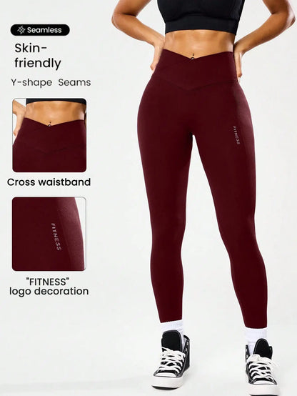 Seamless Butt-Lifting Yoga Leggings with Cross Waistband