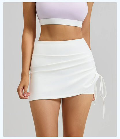 Ruched High-Waist Yoga Skirt with Built-In Safety Shorts