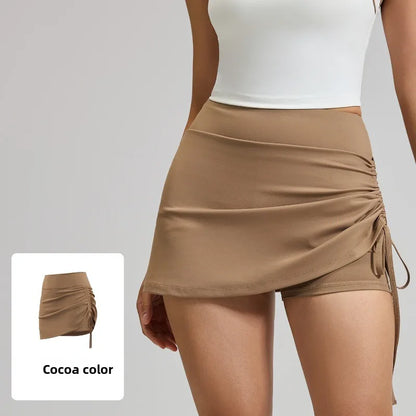 Ruched High-Waist Yoga Skirt with Built-In Safety Shorts