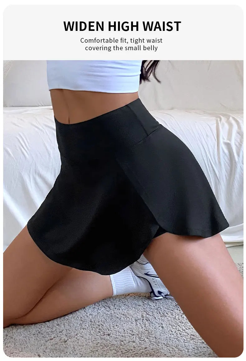 High-Waist Tennis Yoga Skirt with Built-In Shorts