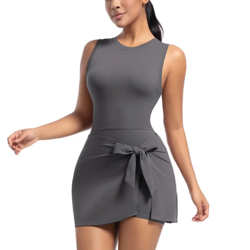 Tie-Wrap Active Dress with Built-In Shorts