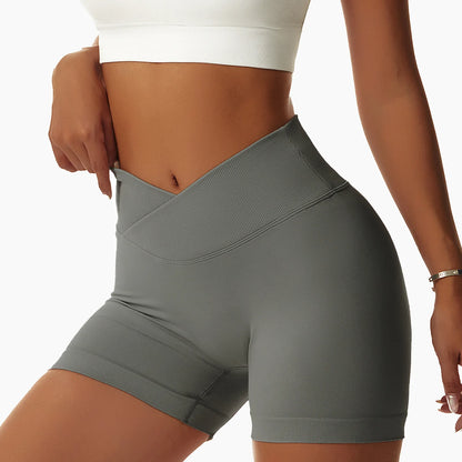Seamless Crossover Waist Yoga Shorts | Women’s Sculpting Activewear