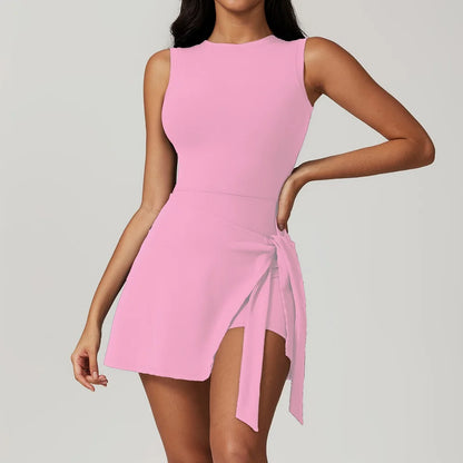 Tie-Wrap Active Dress with Built-In Shorts