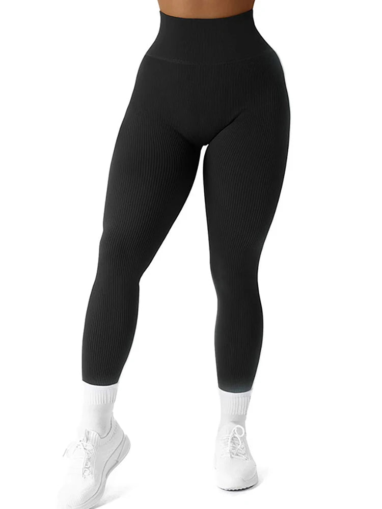 Ribbed High-Waist Seamless Yoga Leggings