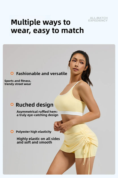 Ruched High-Waist Yoga Skirt with Built-In Safety Shorts