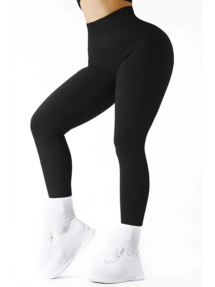 Ribbed High-Waist Seamless Yoga Leggings