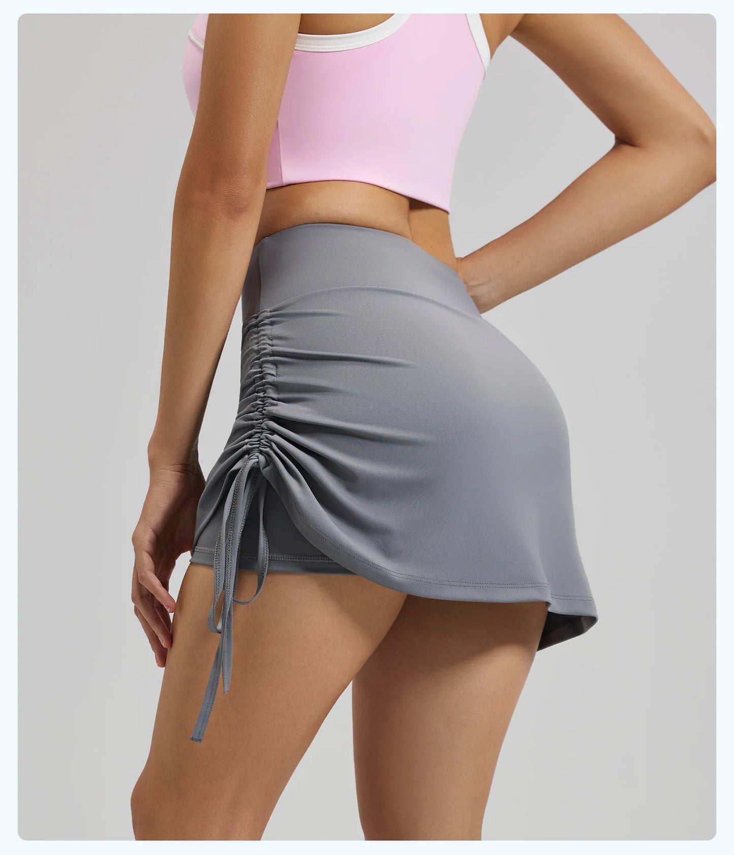 Ruched High-Waist Yoga Skirt with Built-In Safety Shorts