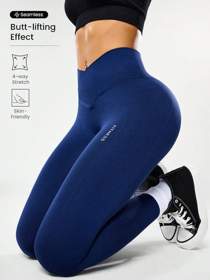 Seamless Butt-Lifting Yoga Leggings with Cross Waistband