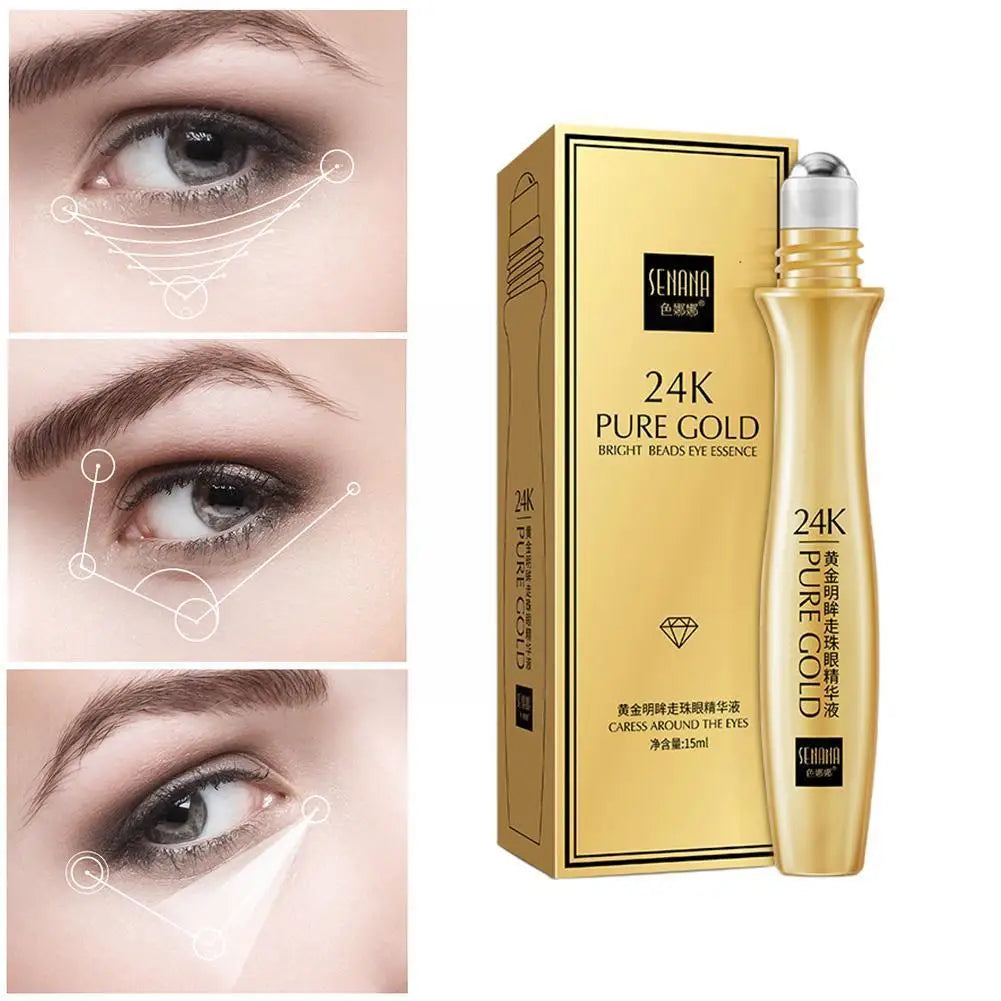 24K Gold Helle Eye Roller Augen Creme Feuchtigkeitsspendende Feuchtigkeitsspendende Augen Serum Augen Pflege Augenringe Entfernung Anti Auge Taschen 15ml L2P8