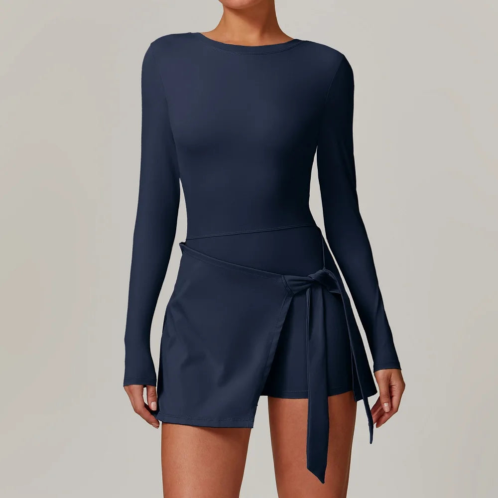 Tie-Wrap Active Dress with Built-In Shorts