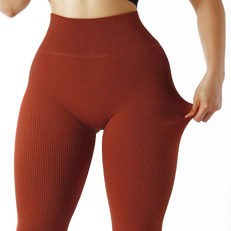 Ribbed High-Waist Seamless Yoga Leggings