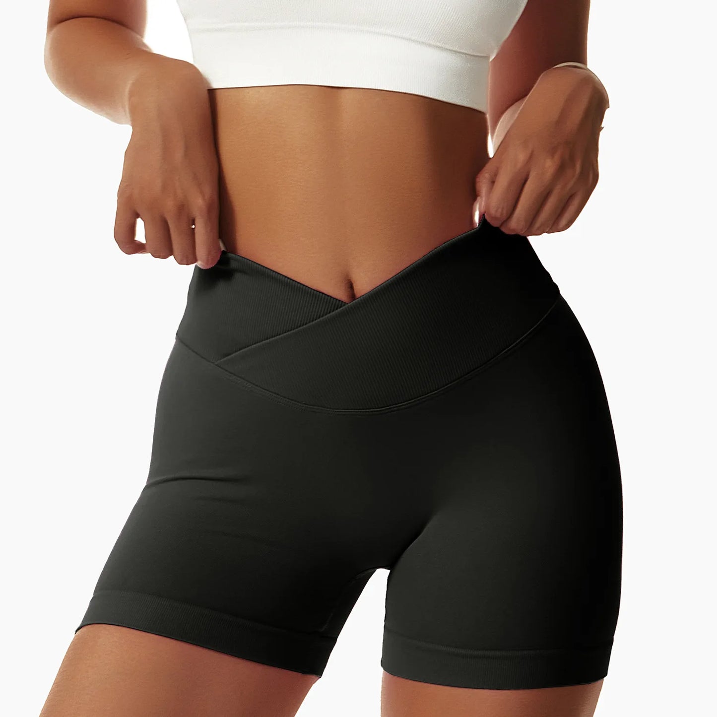Seamless Crossover Waist Yoga Shorts | Women’s Sculpting Activewear