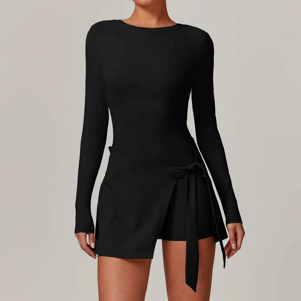 Tie-Wrap Active Dress with Built-In Shorts