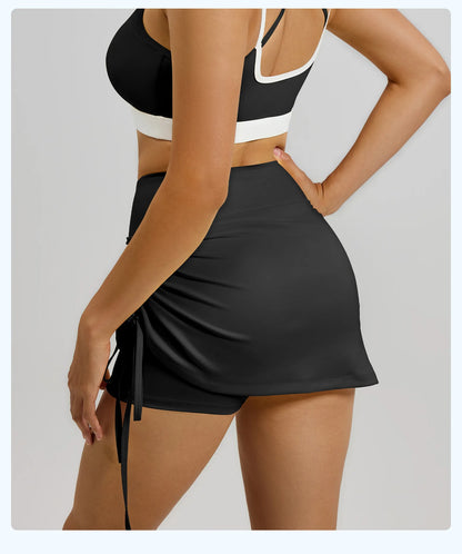 Ruched High-Waist Yoga Skirt with Built-In Safety Shorts