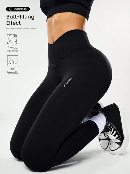 Seamless Butt-Lifting Yoga Leggings with Cross Waistband