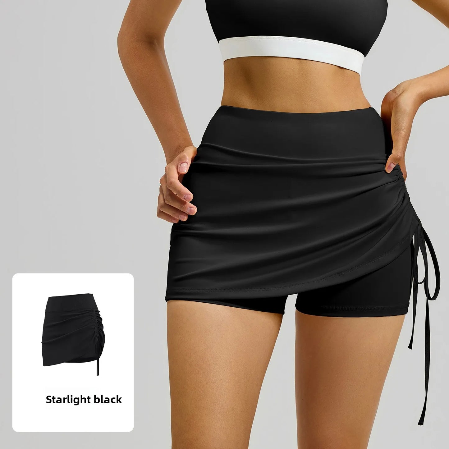 Ruched High-Waist Yoga Skirt with Built-In Safety Shorts