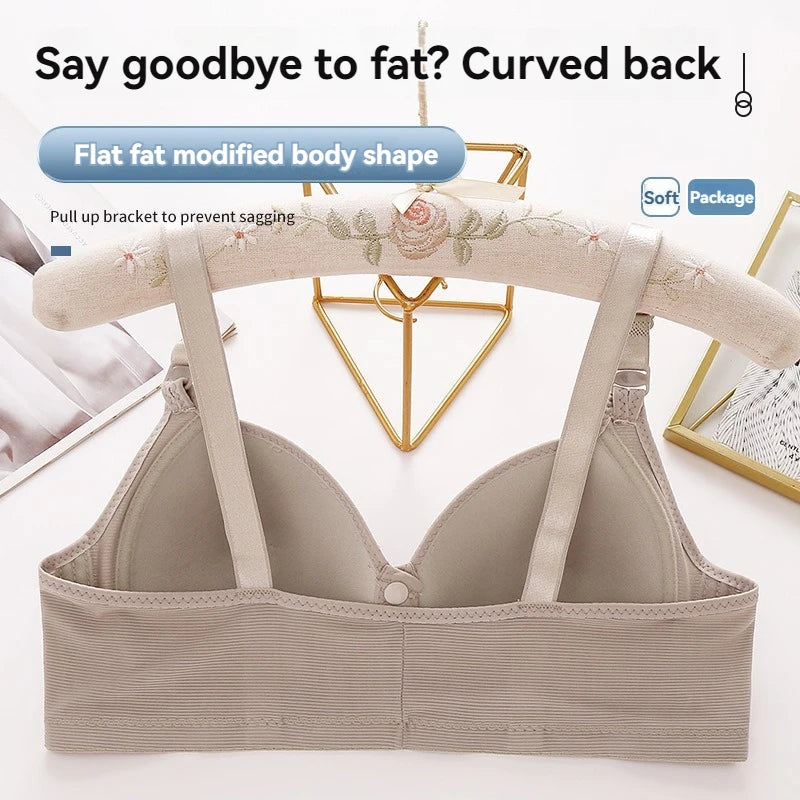 Soft Ribbed Wireless Push Up Bra High Elastic Front Buckle 3D Cups Breathable Comfort No Steel Ring Sizes M-XXXL