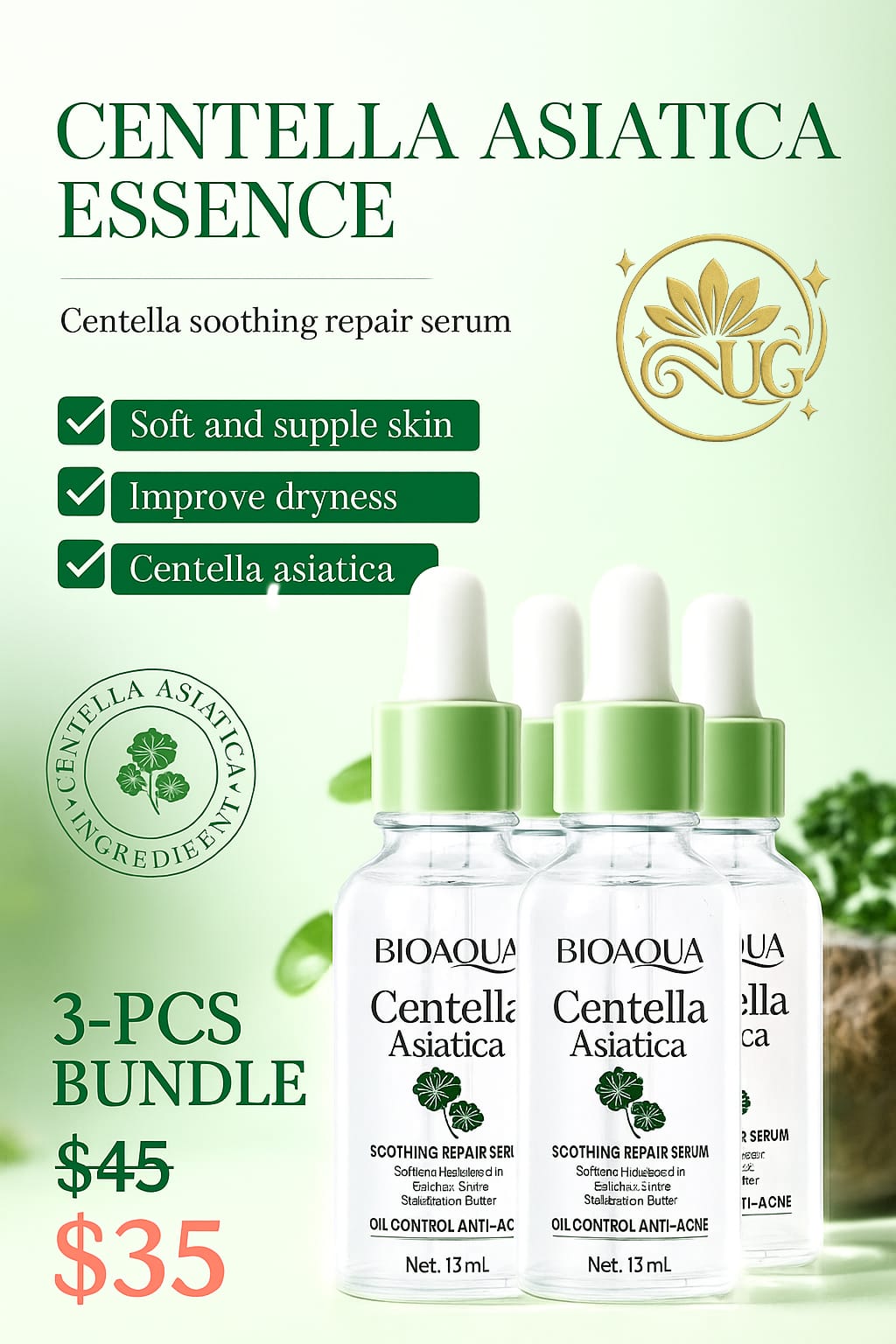 3pcs BIOAQUA Centella Face Serum skincare Facial Essence Moisturizing Firming Brightening Facial Serum Skin Care